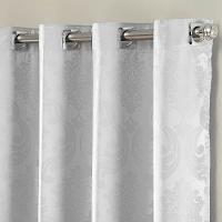 Cortina Turin Jacquard Semiblackout Floral 2,00x1,70m Para Sala Quarto Varão 2m Ilhóses - Branco - 2