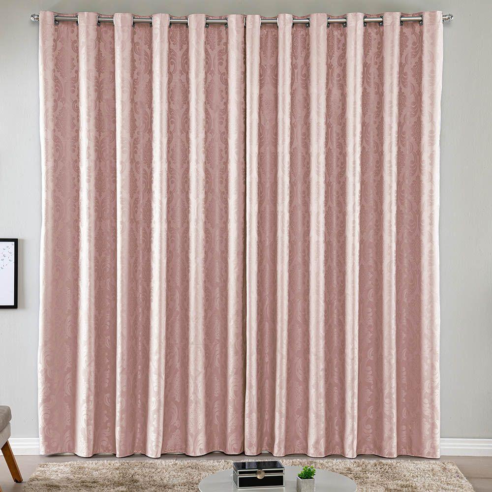 Cortina Turin Jacquard Semiblackout Floral 2,00x1,70m Para Sala Quarto Varão 2m Ilhóses - Rosê - 1