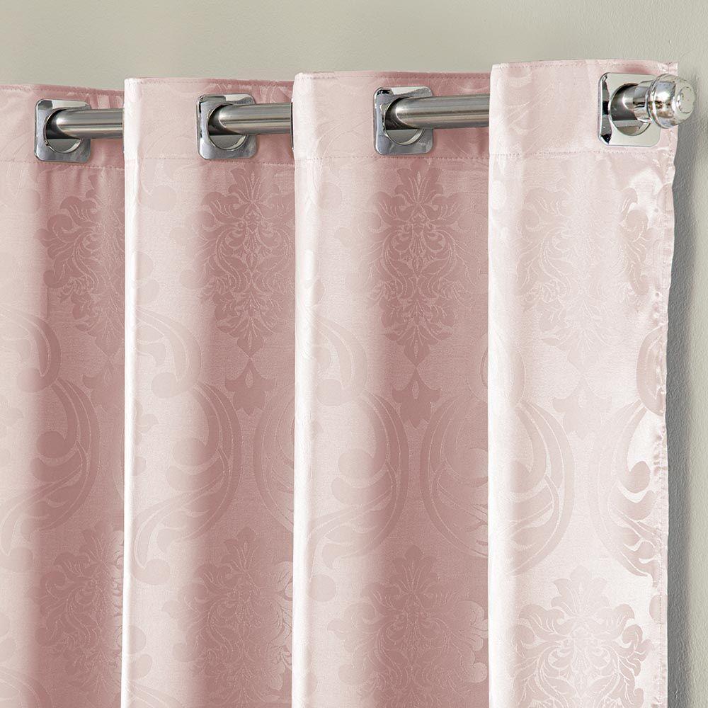 Cortina Turin Jacquard Semiblackout Floral 6,00x2,80m Para Sala Quarto Varão 5m Ilhóses - Rosê - 2