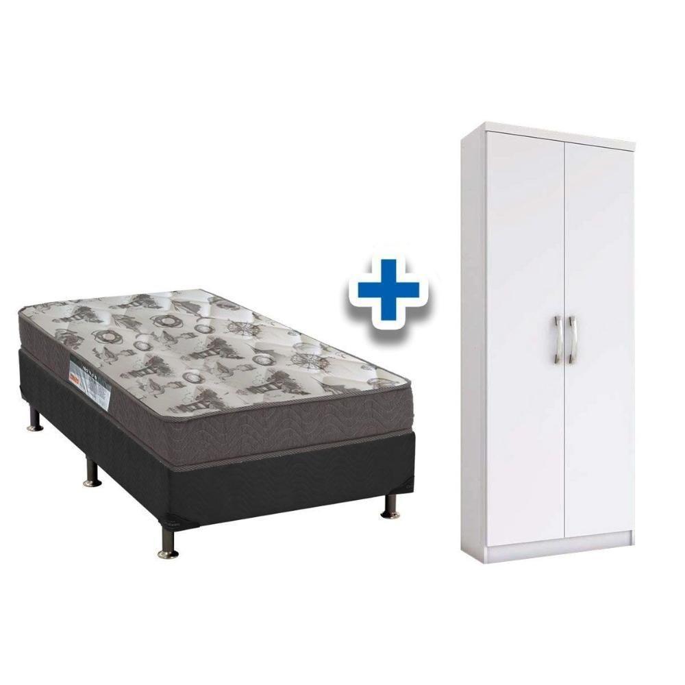 Cama Box Solteiro CRC + D33 Iso Ortobom + Armário Multiuso Margarida Branco - 1