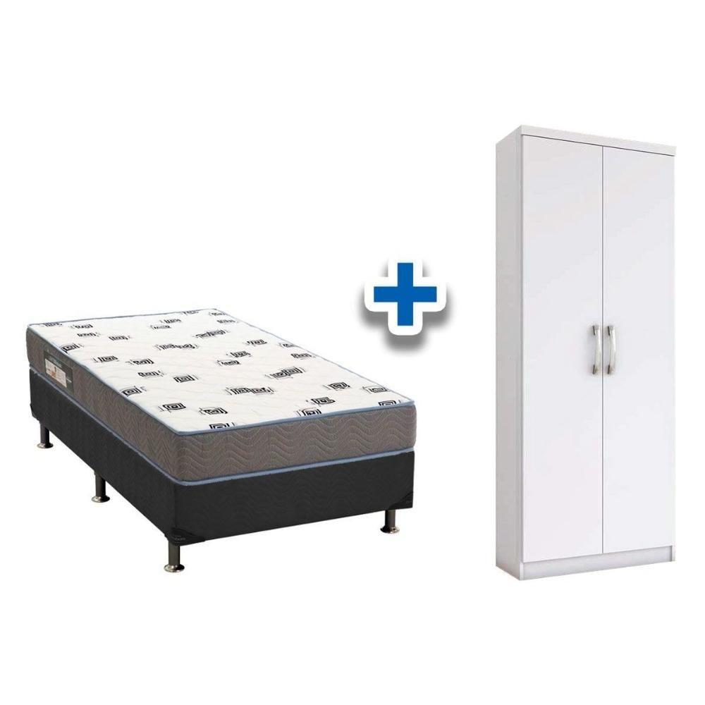 Cama Box Solteiro CRC + D33 Ortobom + Armário Multiuso Margarida Branco - 1