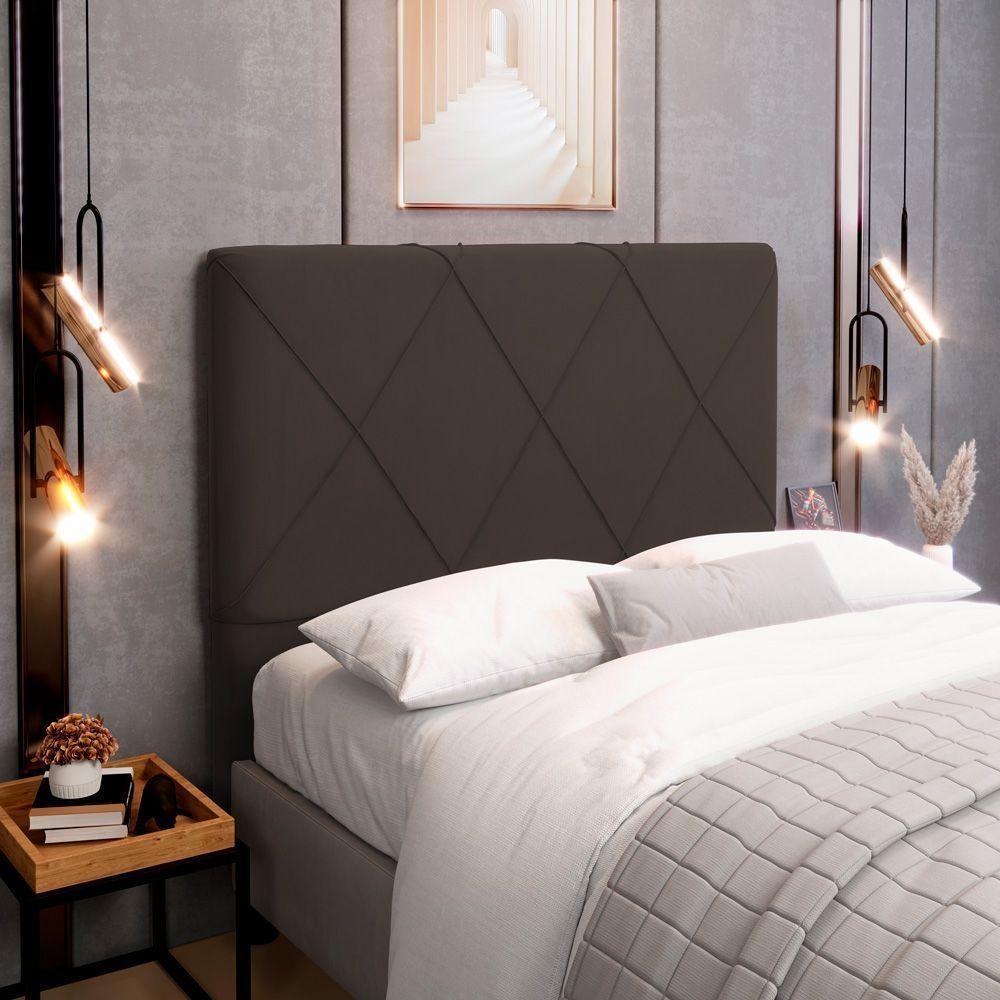 Cabeceira Cama Box Casal King Size Mel 195cm Com Frame Suede Marrom - Desk Design - 3