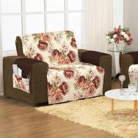 Protetor Capa De Sofa Aquarela Estampado 2 E 3 Lugares - Floral Marrom - 7