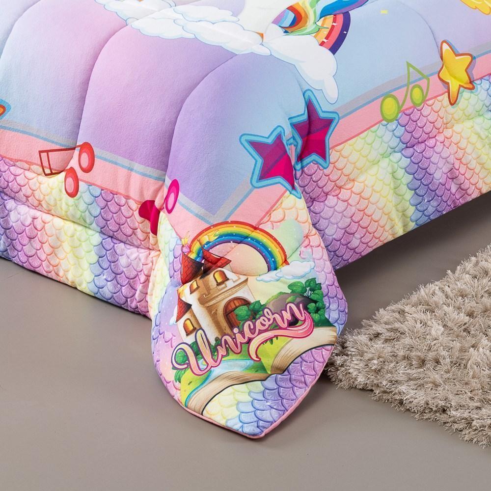 Kit Edredom Plush Fofinho Infantil Dupla Face Dream 2 Peças Solteiro - Unicórnio - 3