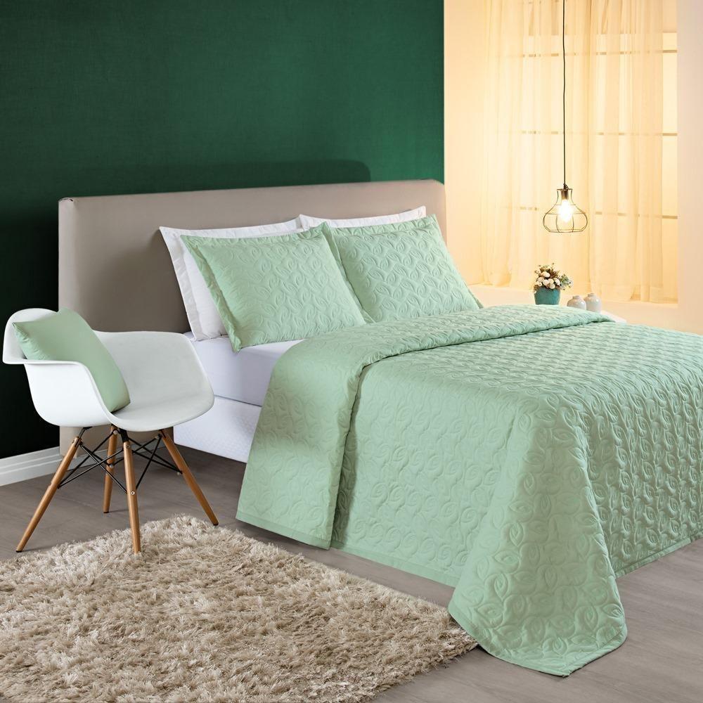 Cobre Leito 200 Fios Bordado ágata Casal Padrão 03 Peças - Verde - 3
