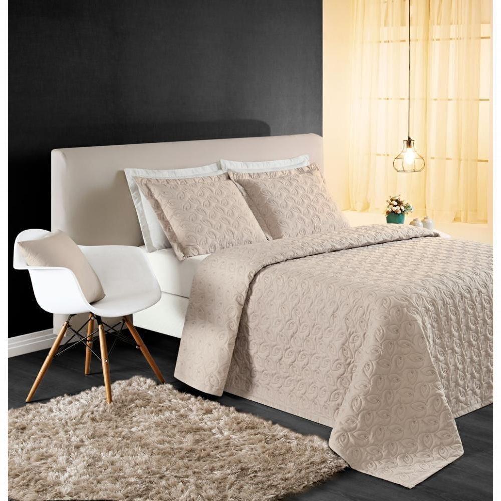 Cobre Leito 200 Fios Bordado ágata Queen 03 Peças - Cáqui - 2