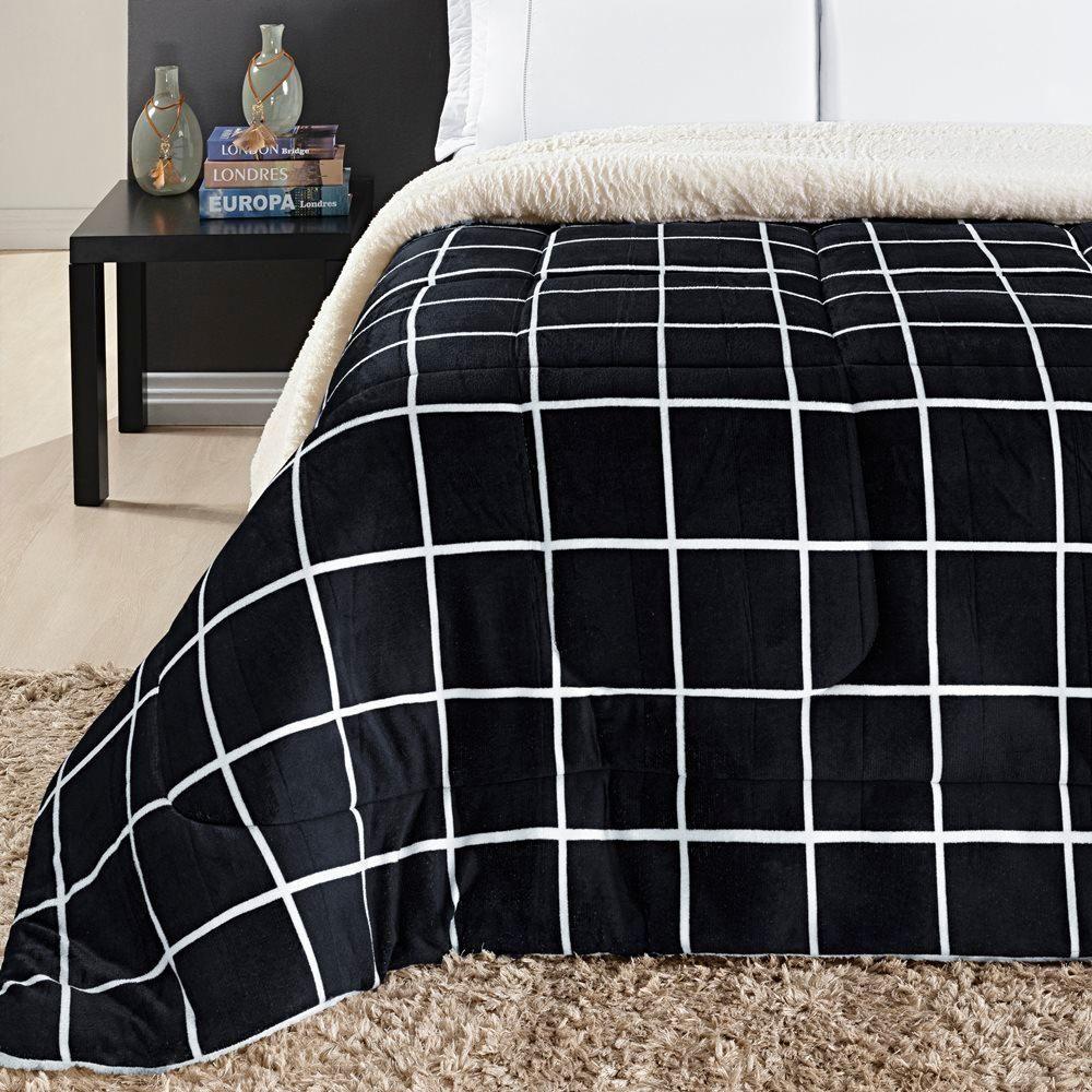 Coberdrom Sherpa E Flannel Austin Solteiro Manta 150g 01 Peça - Preto - 4