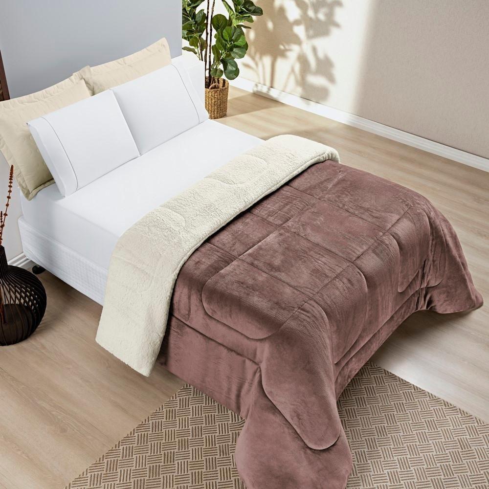 Coberdrom Sherpa E Flannel Everest Solteiro Manta Alta 150g 01 Peça - Rose - 2