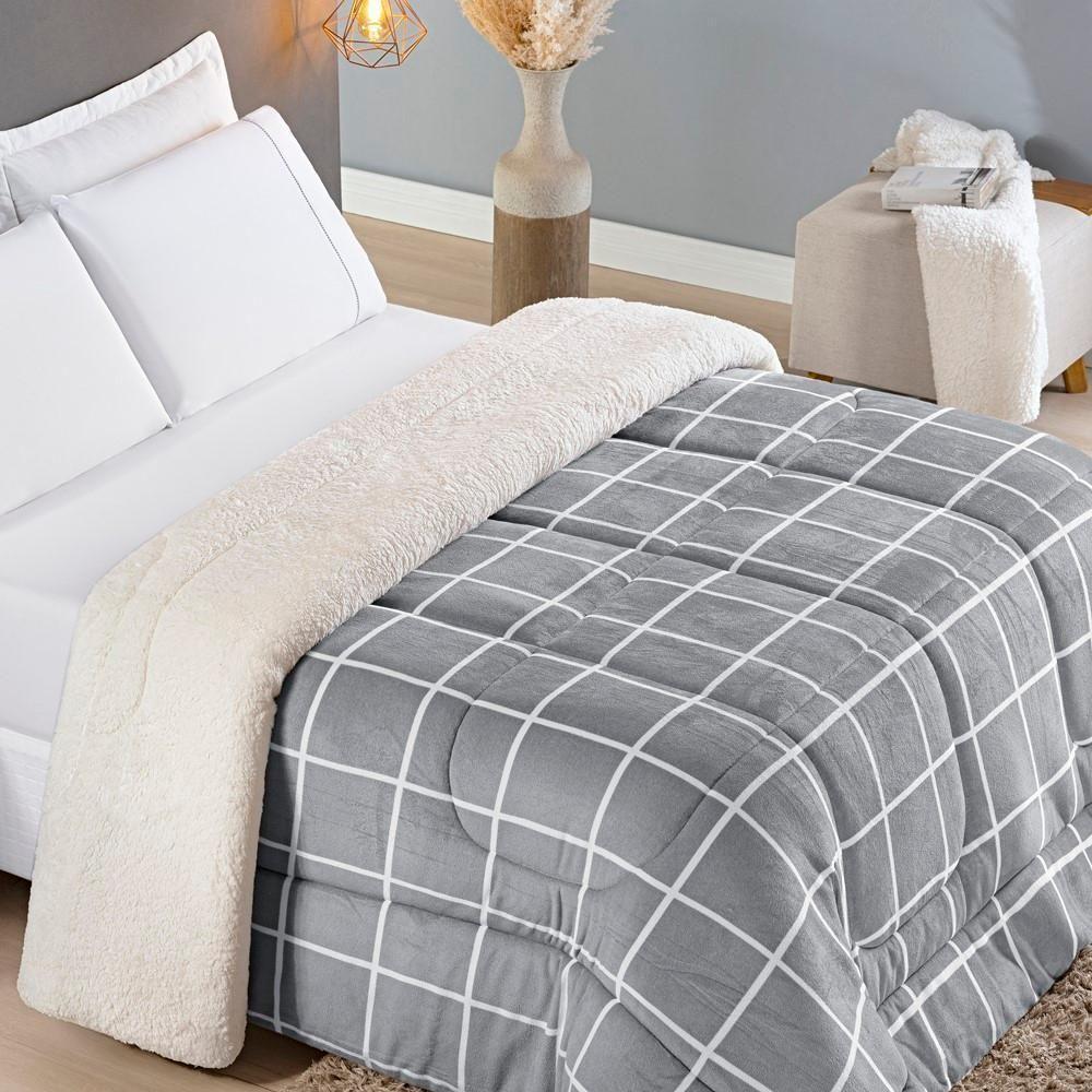 Coberdrom Sherpa E Flannel Austin Solteiro Manta 150g 01 Peça - Cinza - 3