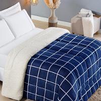 Coberdrom Sherpa E Flannel Austin Solteiro Manta 150g 01 Peça - Marinho - 1