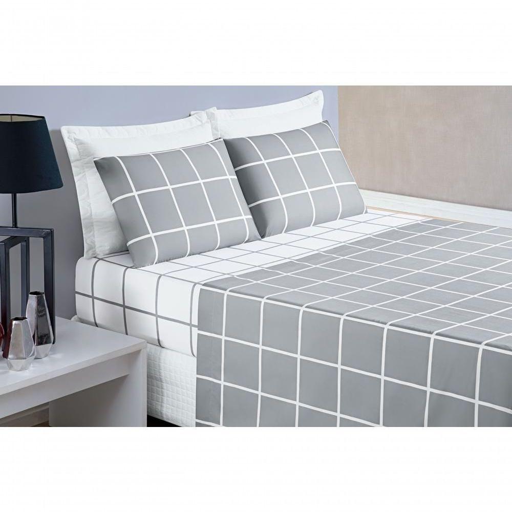 Jogo De Cama Com Lençol De Cima 200 Fios Austin Solteiro 03 Peças - Cinza - 1