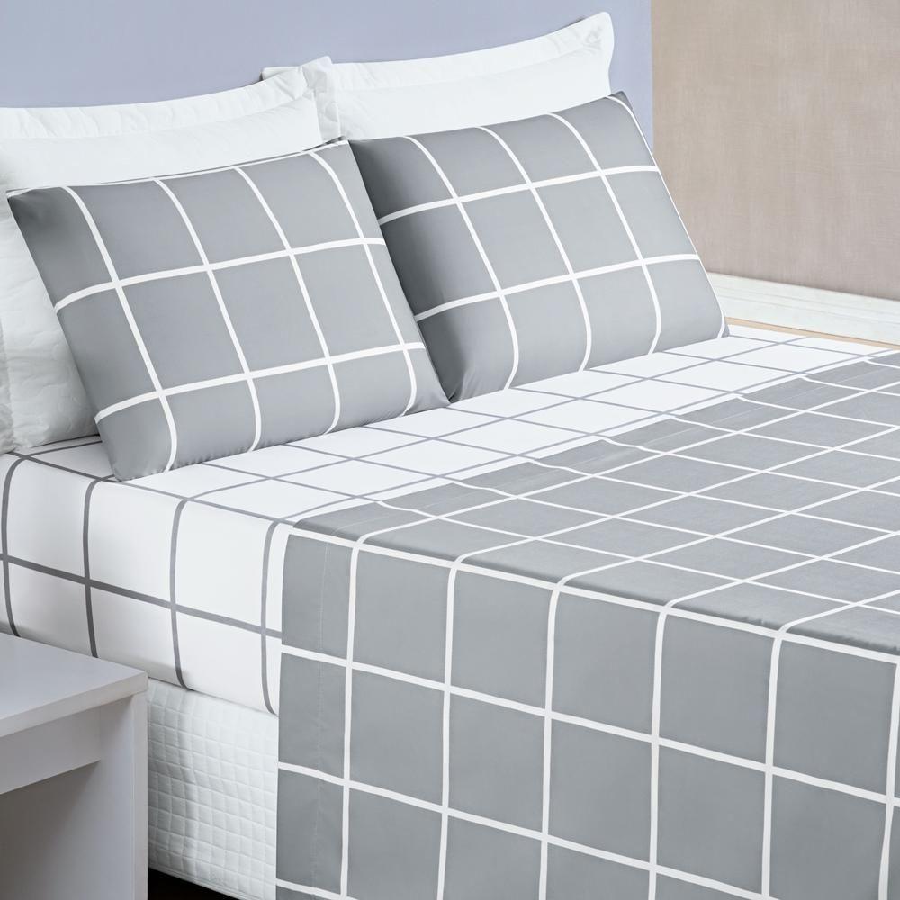 Jogo De Cama Com Lençol De Cima 200 Fios Austin Solteiro 03 Peças - Cinza - 2