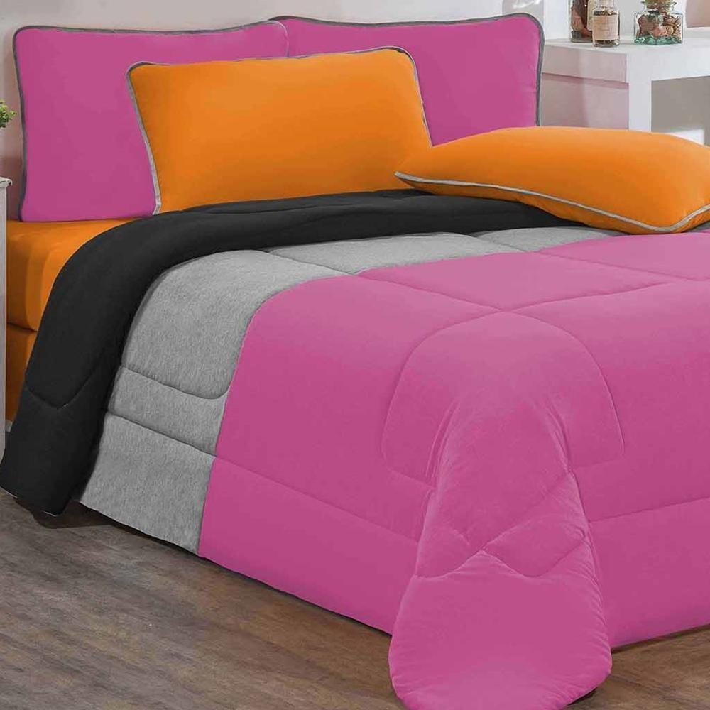 Edredom Malha 100% Algodão Urbano 1 Peça Queen - Pink-mescla-preto - 5