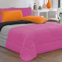 Edredom Malha 100% Algodão Urbano 1 Peça Queen - Pink-mescla-preto - 1