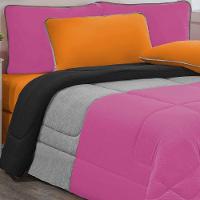Edredom Malha 100% Algodão Urbano 1 Peça Queen - Pink-mescla-preto
