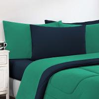 Kit Edredom Malha 100% Algodão Gran Moratta 3 Peças King - Verde Jade-azul Marinho - 3