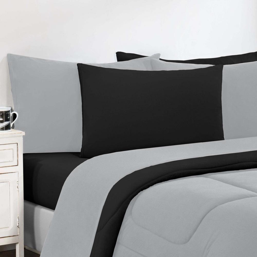 Kit Edredom Malha 100% Algodão Gran Moratta 3 Peças Queen - Cinza-preto - 3