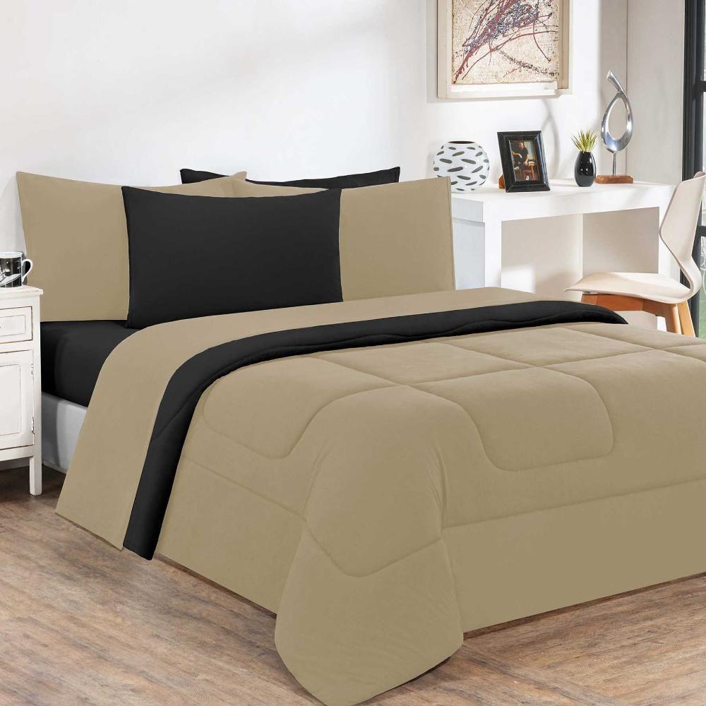 Kit Edredom Malha 100% Algodão Gran Moratta 3 Peças Queen - Avelã-preto - 1