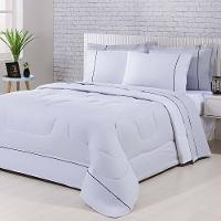 Kit Edredom 100% Algodão Percal 150 Fios Dupla Face King + Jogo De Cama 7 Peças - Branco- Cinza - 3