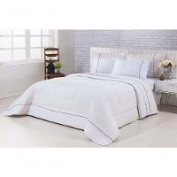 Kit Edredom 100% Algodão Percal 150 Fios Dupla Face Solteiro + Jogo De Cama 5 Peças - Palha-branco - 9