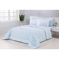 Kit Edredom 100% Algodão Percal 150 Fios Dupla Face Solteiro + Jogo De Cama 5 Peças - Verde-branco - 5