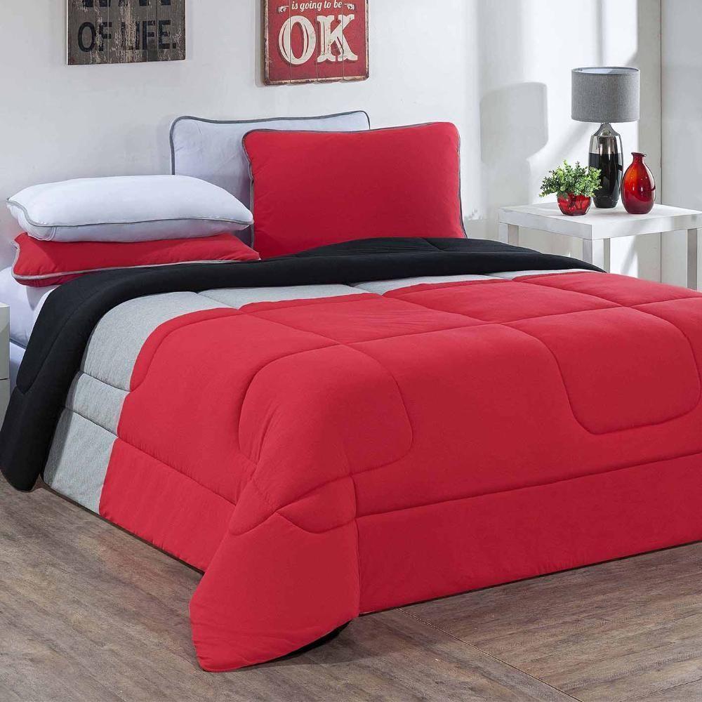 Kit Edredom + Jogo De Lençol Malha 100% Algodão Urbano 6 Peças Casal - Vermelho-mescla-branco - 2