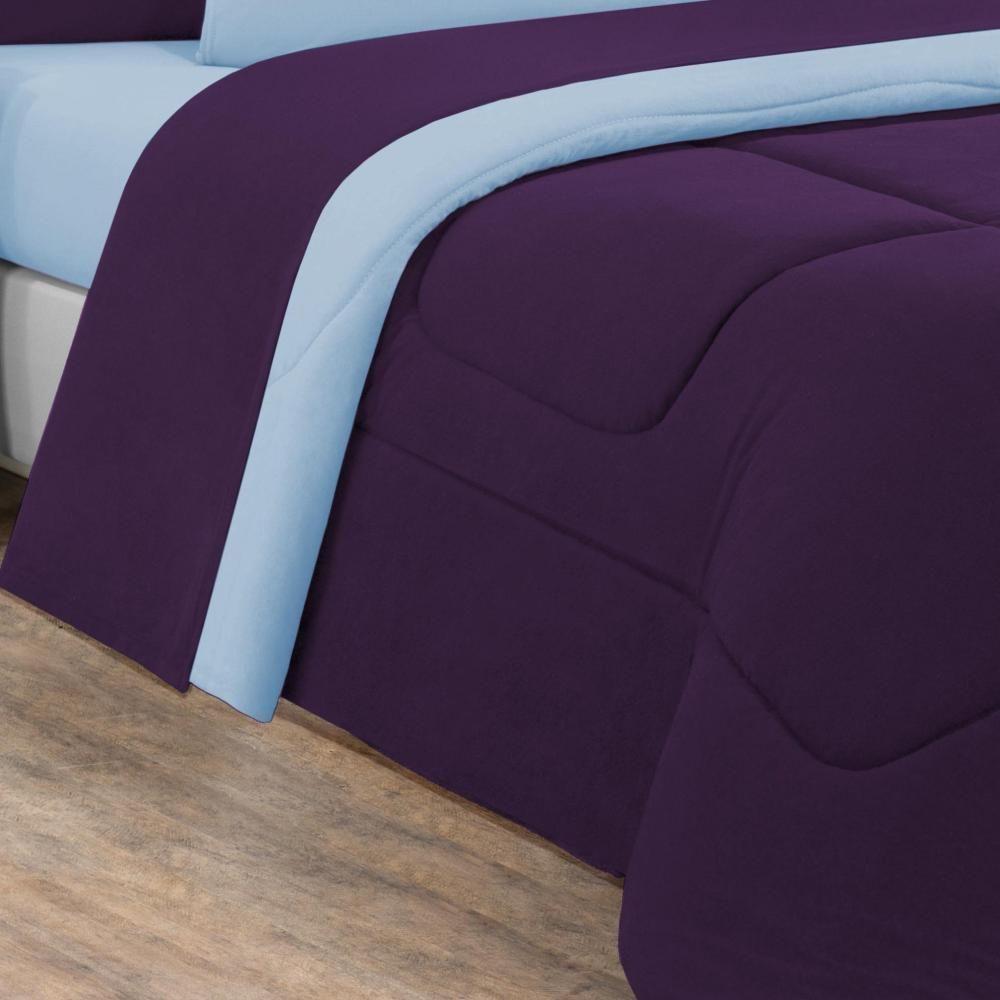 Kit Edredom + Jogo De Lençol Malha 100% Algodão Gran Moratta 7 Peças King - Roxo -azul Bebê - 3