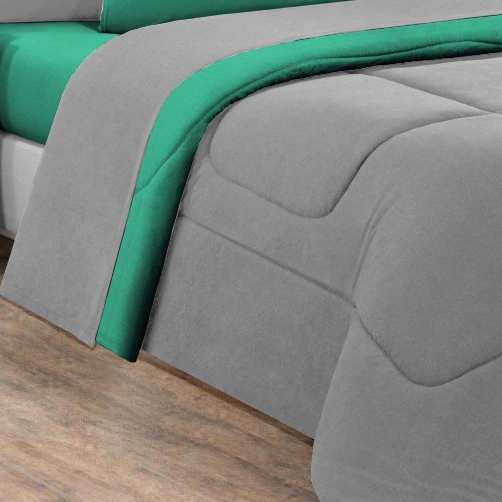 Kit Edredom + Jogo De Lençol Malha 100% Algodão Gran Moratta 7 Peças Queen - Cinza-verde Jade - 4