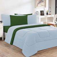 Kit Edredom + Jogo De Lençol Malha 100% Algodão 7 Peças King - Azul Bebê-verde Bandeira - 1