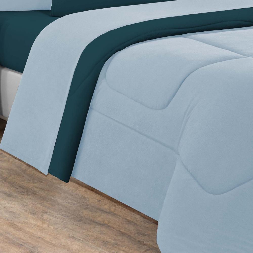 Kit Edredom + Jogo De Lençol Malha 100% Algodão 7 Peças Queen - Azul Bebê-azul Petróleo - 3