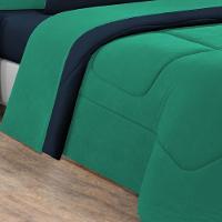 Kit Edredom + Jogo De Lençol Malha 100% Algodão Gran Moratta 7 Peças King - Verde Jade-azul Marinho