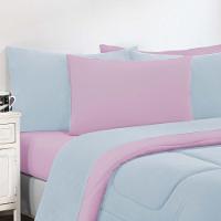 Kit Edredom Malha 100% Algodão Gran Moratta 3 Peças Casal - Azul Bebê-rosa Bebê - 1