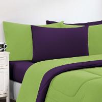 Kit Edredom Malha 100% Algodão Gran Moratta 3 Peças Casal - Verde Pistache-roxo - 3