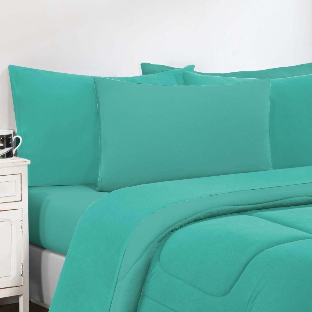 Kit Edredom Malha 100% Algodão Gran Moratta 2 Peças Solteiro - Verde Jade-verde Jade - 3