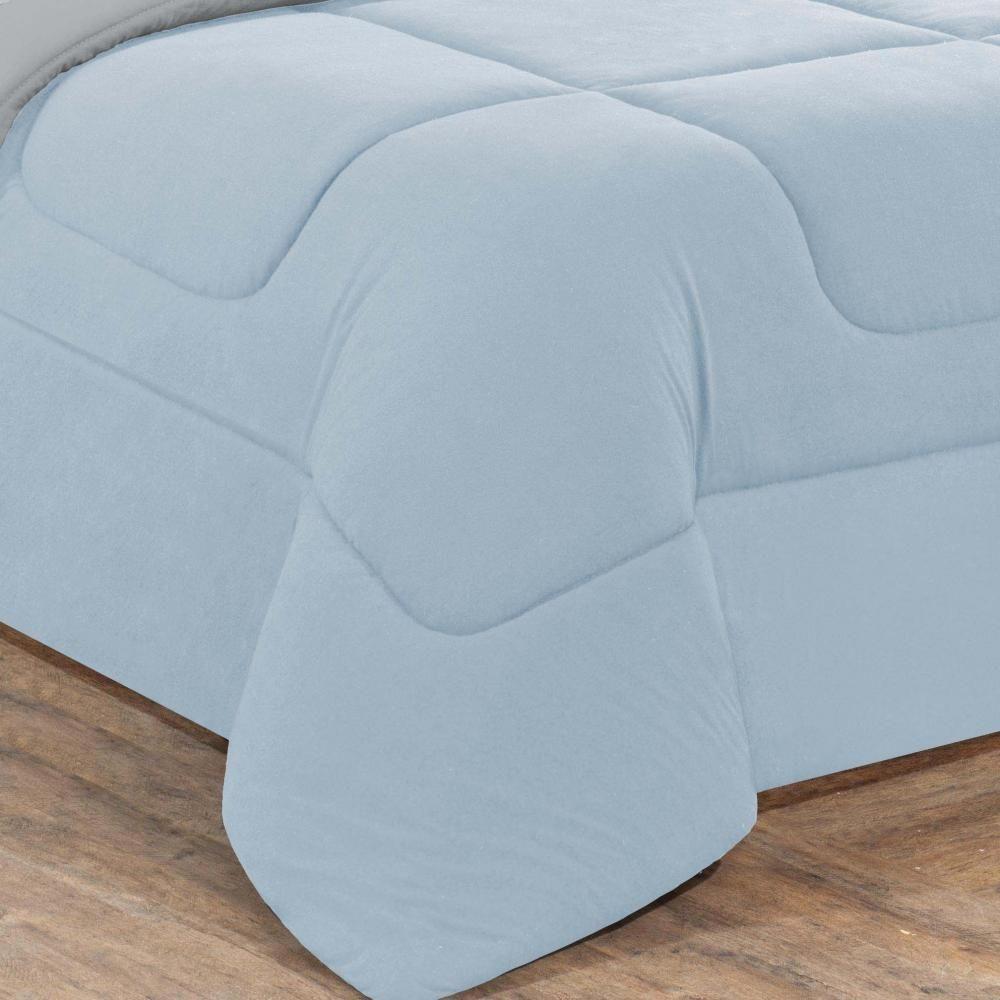 Kit Edredom Malha 100% Algodão Gran Moratta 2 Peças Solteiro - Azul Bebê-cinza - 3