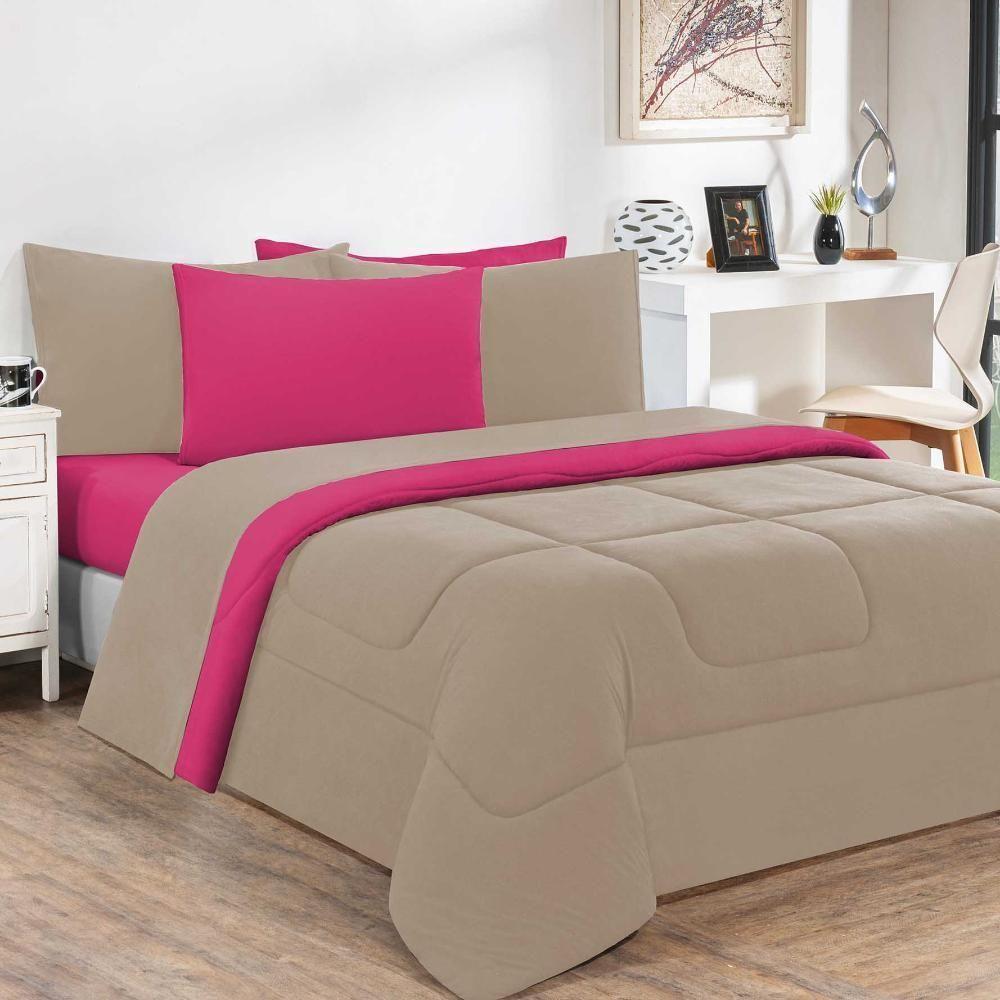 Kit Edredom Malha 100% Algodão Gran Moratta 2 Peças Solteiro - Avelã-pink - 1