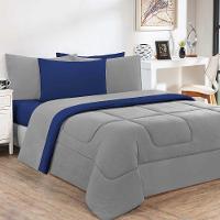 Kit Edredom Malha 100% Algodão Gran Moratta 2 Peças Solteiro - Cinza-azul Royal - 1