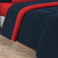 Kit Edredom + Jogo De Lençol Malha 100% Algodão 5 Peças Solteiro - Azul Marinho-vermelho - 4