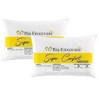 Kit 2 Travesseiros 50x70cm Antialérgico Lavável Fibra Siliconada Macio Confort - Branco - 1