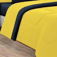 Kit Edredom + Jogo De Lençol Malha 100% Algodão 5 Peças Solteiro - Amarelo-azul Marinho - 7