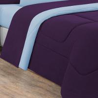 Kit Edredom + Jogo De Lençol Malha 100% Algodão Gran Moratta 5 Peças Solteiro - Roxo -azul Bebê