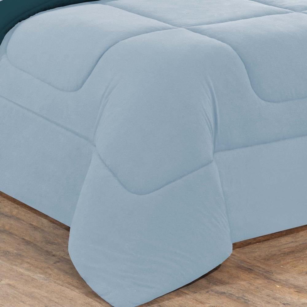 Kit Edredom + Jogo De Lençol Malha 100% Algodão 5 Peças Solteiro - Azul Bebê-azul Petróleo - 4