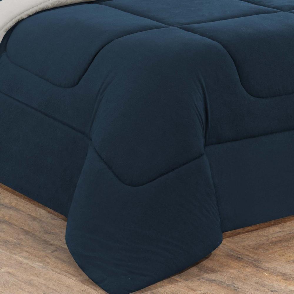 Kit Edredom Malha 100% Algodão Gran Moratta 2 Peças Solteiro - Azul Marinho-palha - 2