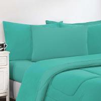 Kit Edredom + Jogo De Lençol Malha 100% Algodão 5 Peças Solteiro - Verde Jade-verde Jade - 4