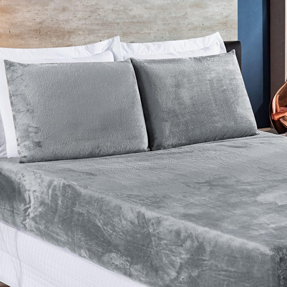 Jogo De Cama Solteiro Biasoft Manta Flannel 2 Peças - Cinza - 1