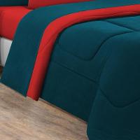 Kit Edredom + Jogo De Lençol Malha 100% Algodão 5 Peças Solteiro - Azul Petróleo-vermelho - 3