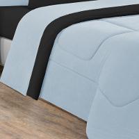 Kit Edredom + Jogo De Lençol Malha 100% Algodão Gran Moratta 5 Peças Solteiro - Azul Bebê-preto - 2