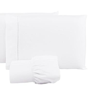 Jogo Lençol 400 Fios Ponto Palito Cama Queen 3pçs Poliéster - Branco