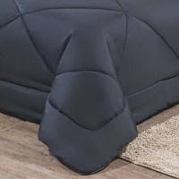 Kit Edredom + Jogo De Lençol Aconchego Look House Dupla Face Casal Queen 06 Peças - Preto- Cinza