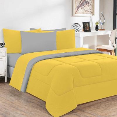 Edredom Malha 100% Algodão Gran Moratta 1 Peça Queen - Amarelo-cinza